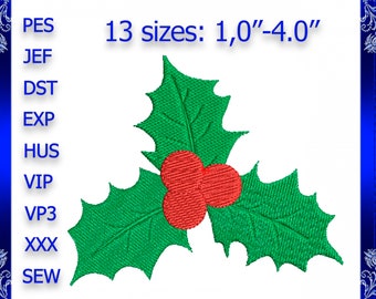 Holly berry machine embroidery design holly Christmas berry embroidery design holiday embroidery design holly leaves small embroidery #66