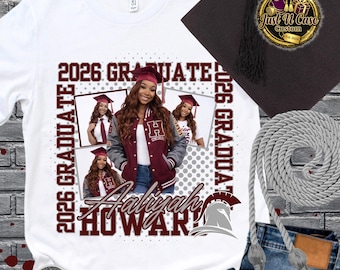 Camiseta personalizada con foto de graduación, camiseta de graduación de la promoción de 2026, camiseta con nombre personalizado