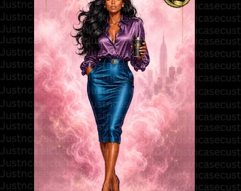 Black Woman Boss Life Clipart | Afro Melanin Office Chic PNG (Digital Download)