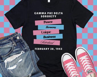 Camiseta de la hermandad Gamma Phi Delta / Camiseta del Día del Fundador / Camiseta rosa y azul de la hermandad / Camiseta con gráfico de hermandad / Camiseta del 28 de febrero de 1943 / Camiseta griega