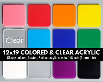 Láminas acrílicas Glowforge, láminas acrílicas de colores brillantes, sólidas, esmeriladas y transparentes; 12 x 19 pulgadas; láminas acrílicas para láser
