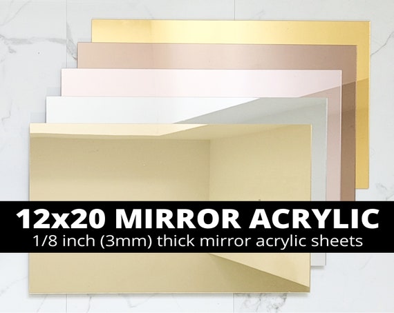 Mirror acrylic sheets, Glowforge acrylic sheets 12x20 inches. Choose from gold, silver, and pink mirror acrylic sheets