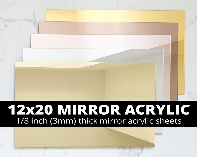 Puede incluir: Un conjunto de l&aacute;minas de acr&iacute;lico espejo de 12x20 pulgadas en varios colores, incluyendo oro, oro rosa y plata. Las l&aacute;minas tienen un grosor de 1/8 de pulgada (3 mm).