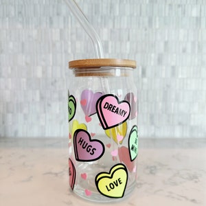 Valentines Candy Hearts Glass Coffee Can