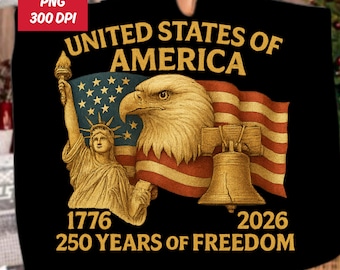 アメリカ建国250周年記念PNG画像、愛国的な鷲と自由の女神像（デジタルダウンロード）