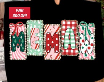 Coquette Memaw Christmas Png,Preppy Bow Plaid Retro Christmas Tree,Holiday Hand Drawn Whimsical Frame,December Gingham Candy Cane Doodle Png