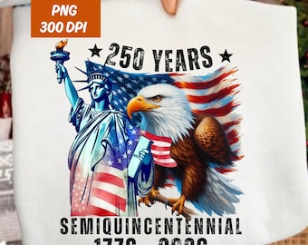 アメリカ建国250周年記念 1776-2026 PNG、アメリカ建国250周年記念アート：愛国者の鷲、自由の女神像（デジタルダウンロード、7月4日 PNG）