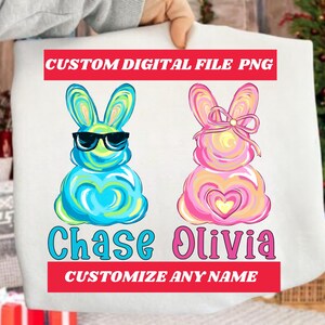 Custom Boy Girl Name Easter Sublimation PNG Downloads, Holiday Bunny Ear Split Monogram, Personalized Brushstroke Kid Name Shirt Design