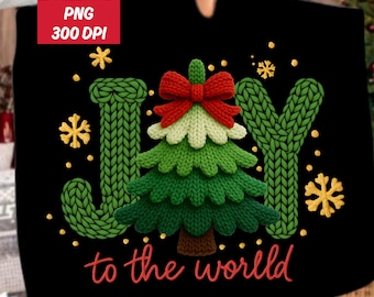 Joy To The World Jesus Christmas Faux Latch Hook Yarn Crochet Png, Christmas Tree Yarn Png, Chunky Knit Coquette Holiday PNG, Realistic Yarn