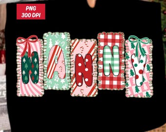 Christmas Nanny Granny Png, Preppy Bow Plaid Retro Christmas Tree Png, Holiday Hand Drawn Whimsical Frame,December Gingham Candy Cane Doodle