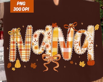 Fall Nana Preppy Coquette Lace Png, Grandma Pumpkin Instant Digital Download, Autumn Sublimation,Mama Pumpkin Gigi Floral Plaid Design Png
