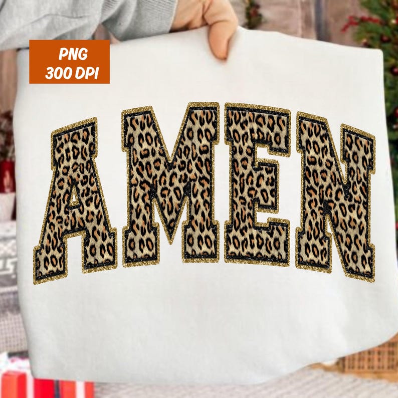 Amen Png, Christian Leopard Glitter PNG, Retro Varsity Faith Png, Fur ...