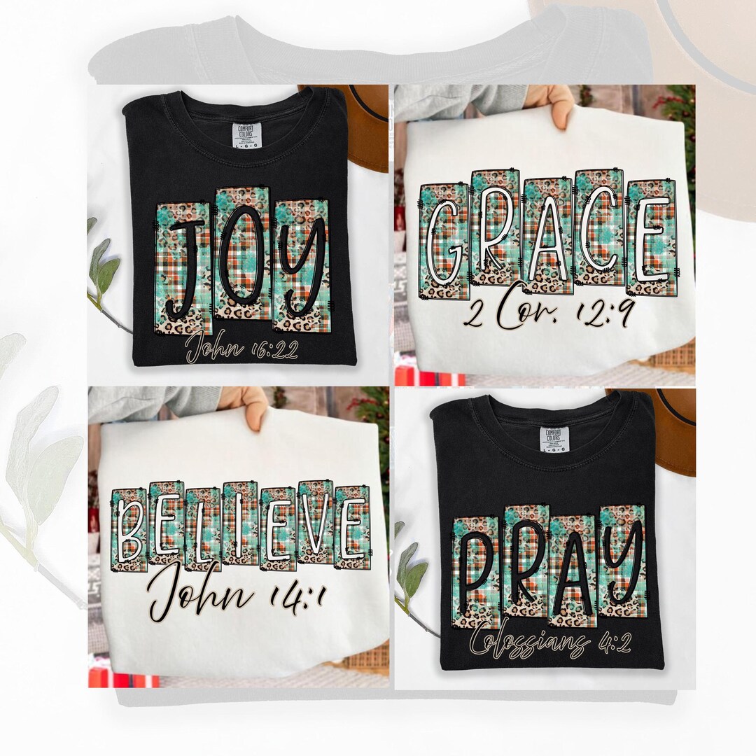 Grace Joy Pray Believe Design, Preppy Bible Fall Leopard Plaid Png ...