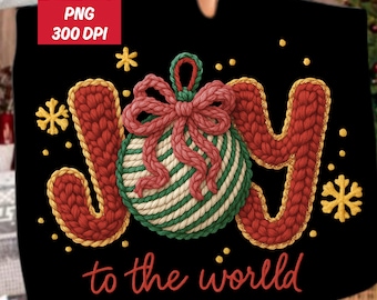 Joy To The World Jesus Ornament Faux Latch Hook Yarn Crochet Png, Christmas Tree Yarn Png, Chunky Knit Coquette Holiday PNG, Realistic Yarn