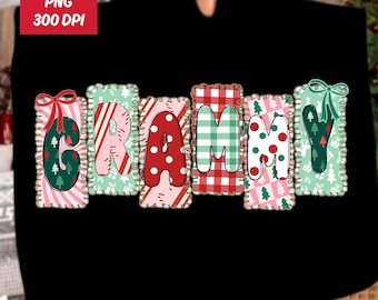 Coquette Grammy Christmas Png, Preppy Bow Plaid Retro Christmas Tree, Holiday Hand Drawn Whimsical Frame,December Gingham Candy Cane Doodle