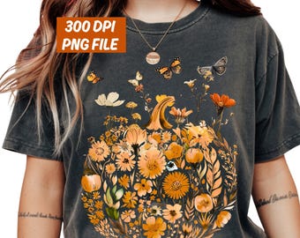 Floral Pumpkin Png, Boho Fall Pumpkin Butterfly Png, Preppy Fall Png, Retro Autumn Flowers Sublimation, Flower Pumpkin Season Png, Fall Png