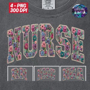 Blumen Krankenschwester Bundle Png, Faux Stickerei Registered Nurse Nicu Cna Rn Shirt Design, trendige Blumen Krankenschwester Sublimation Sofortiger digitaler Download