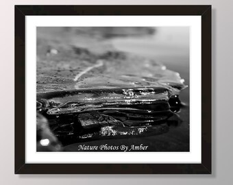 Black and White Winter Lake Ice Photography Print: Minimalist Home Decor