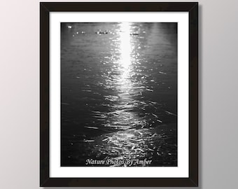 Winter Lake Art Print: Black and White Landscape Photography
