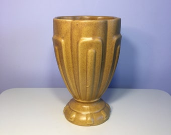 Vintage Haeger Made in USA Pottery Yellow Brown Vase, 9&quot;