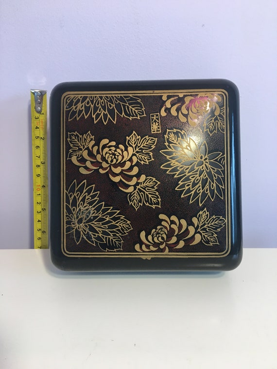 Vintage Oriental Jewelry Trinket Organizer Box Sq… - image 4