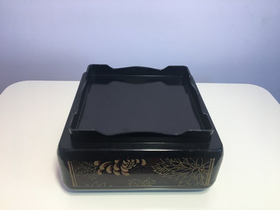 Vintage Oriental Jewelry Trinket Organizer Box Sq… - image 8