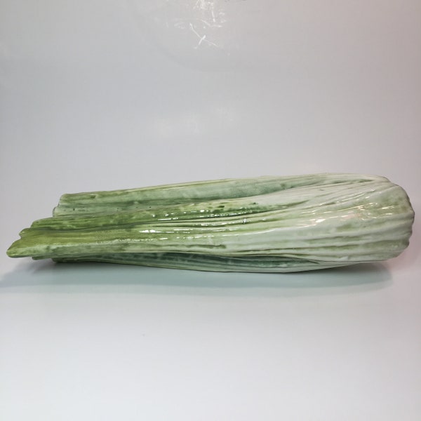 Vintage Made in Italy Ceramic Green Celery Kitchen Decor, 11" max length, perfect for your countertop or dinning table