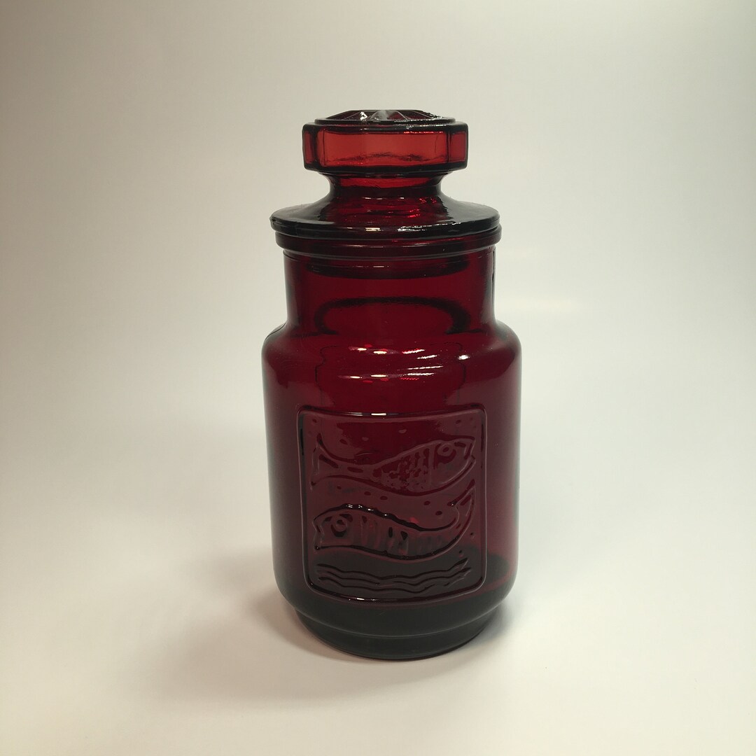 Vintage Wheaton Red Candy Jar Ruby Glass Apothecary Canister Etsy