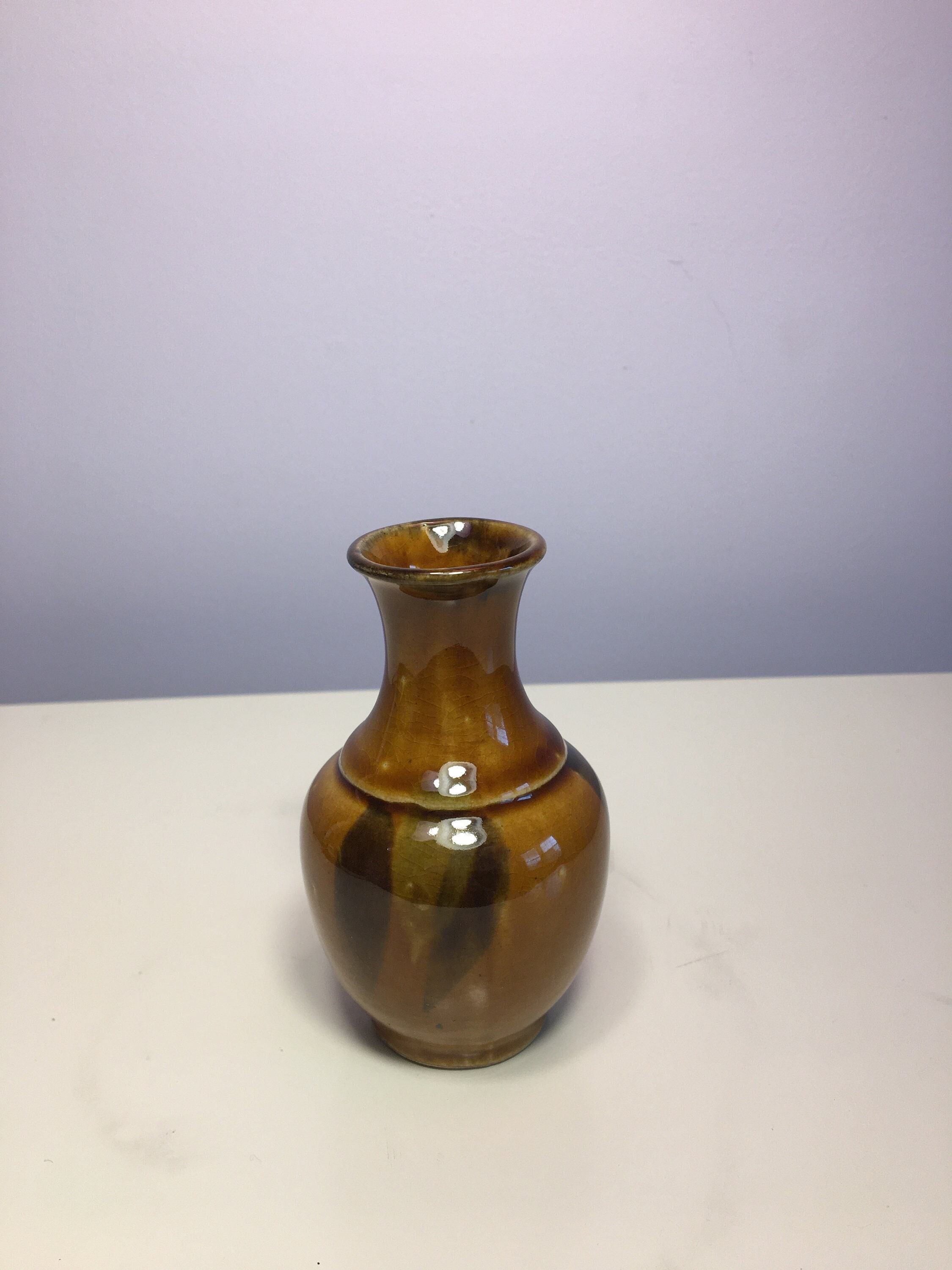 Vintage Tang Style Miniature Brown Dark Brown Drip Glaze Art Pottery Vase: max height - 4", no mark