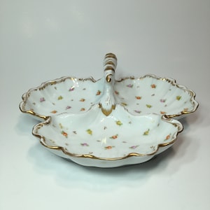 Antique Richard Klemm Dresden Floral Divided Plate: Scalloped Porcelain Platter