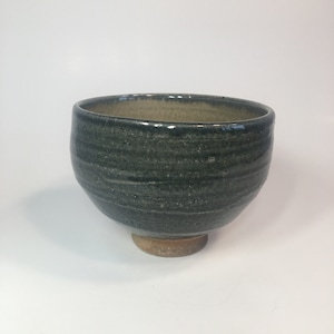 Vintage Made in Japan Pottery Green Glazed Chawan Ceremony Tea Bowl, 5&quot; diameter, marked &quot;JAPAN&quot; at bottom