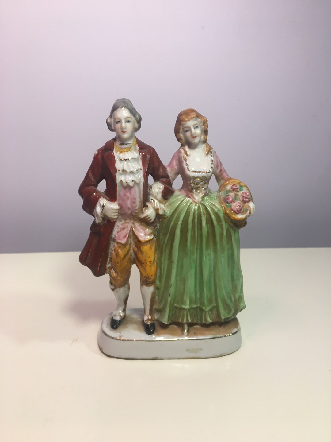 Made in Occupied Japan Figurines Vintage Porcelain Gentleman in Red and