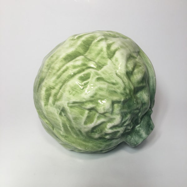 Vintage Made in Italy Ceramic Green Cabbage Kitchen Decor, 6" max length, perfect for your countertop or dinning table