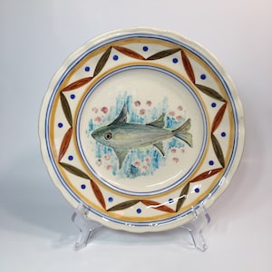Vintage 1990 Hand-Painted Fish Ceramic Plate, 9&quot;