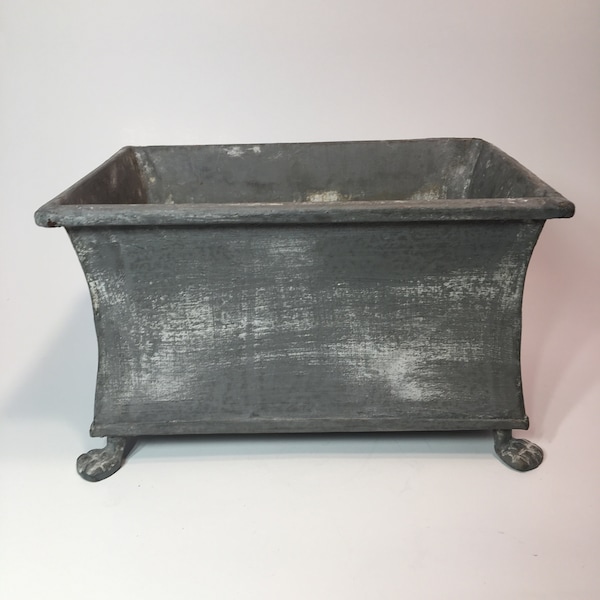 Vintage Rectangle Metal Bonsai Footed Planter, 8.5"