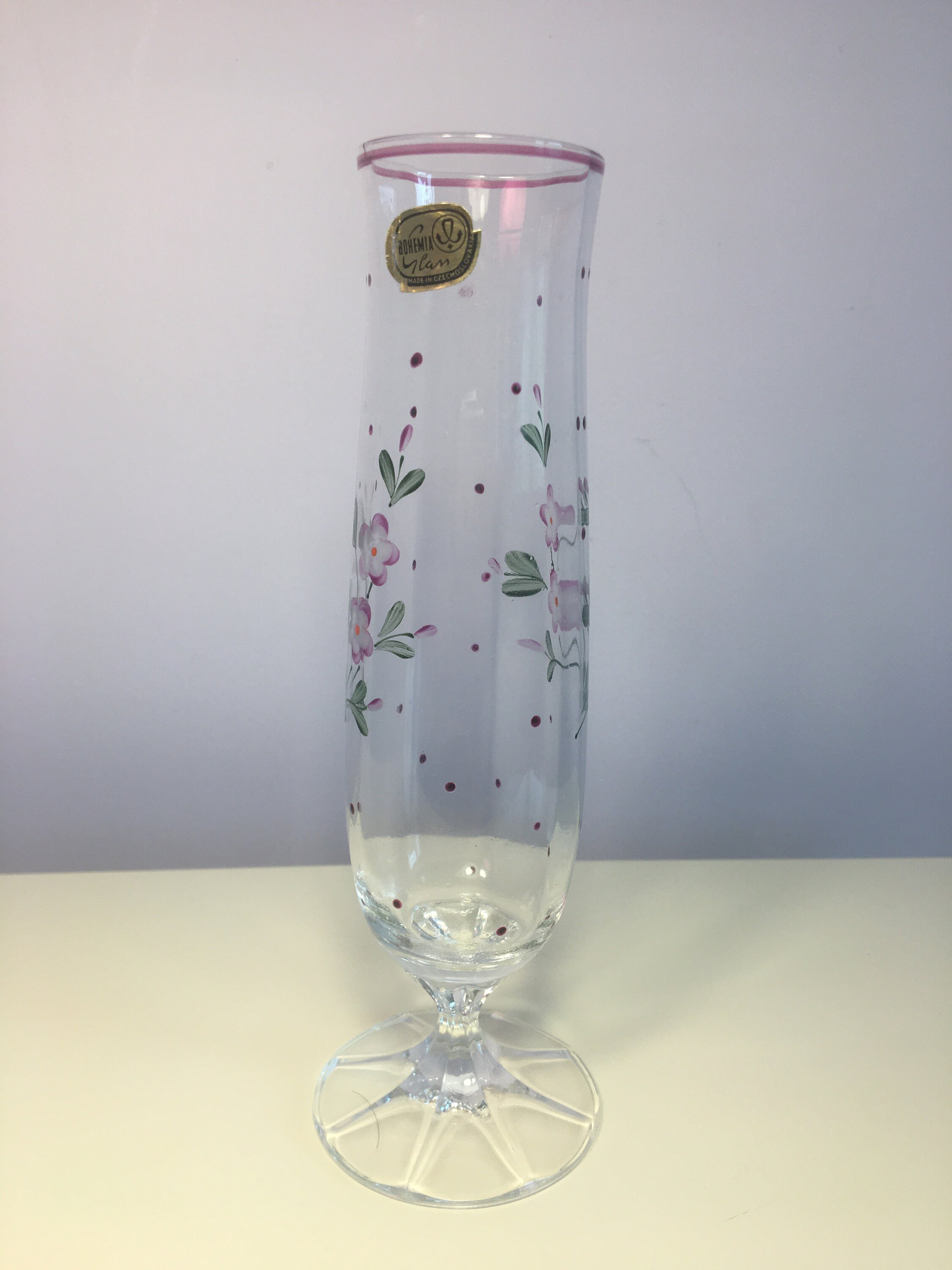 BOHEMIA made in CZECHOSLOVAKIA　vase Crystalex Czech Republic Bohemia 8” Vase With Gold & Flower