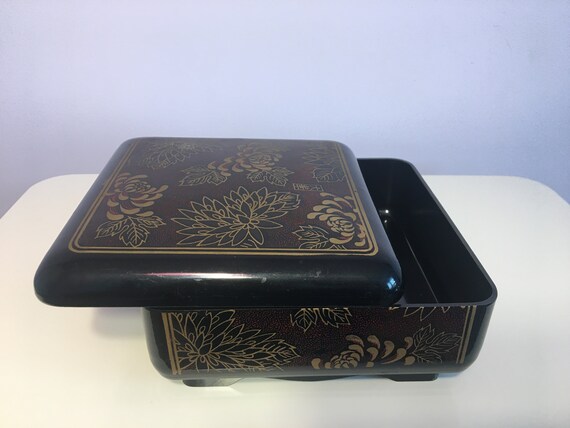 Vintage Oriental Jewelry Trinket Organizer Box Sq… - image 7