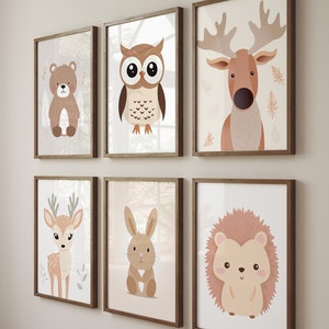 Woodland Animals Nursery Art Prints: Neutral Decor, Set of 6 (Digital Download)