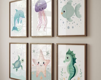 Under the Sea Animal Prints – Ocean Nursery Wall Decor, Nautical Baby Room Printable Set