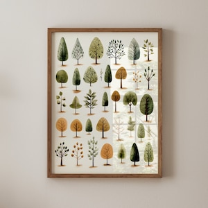 Woodland Trees Printable Wall Art, Sage Green Nursery, Nature Themed Wall Decor, Woodsy Wall Art Digital Download, Playroom Poster
