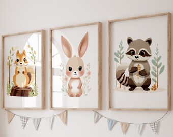 Woodland Nursery Prints – Baby Animal Art, Neutral Decor (Digital Download)
