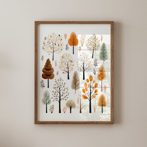 Trees of Autumn Nursery Printable Wall Art, Woodland Nursery Decor, Digital Download