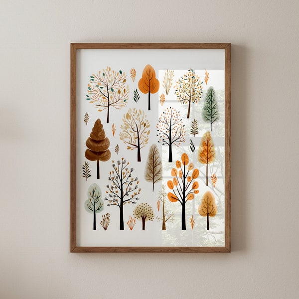 Trees of Autumn Nursery Printable Wall Art, Woodland Nursery Decor, Digital Download