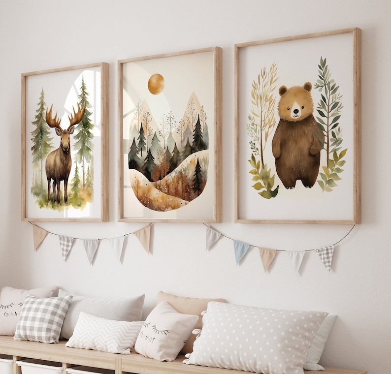 Woodland Animals Nursery Prints – Forest Baby Room Wall Decor, Neutral ...