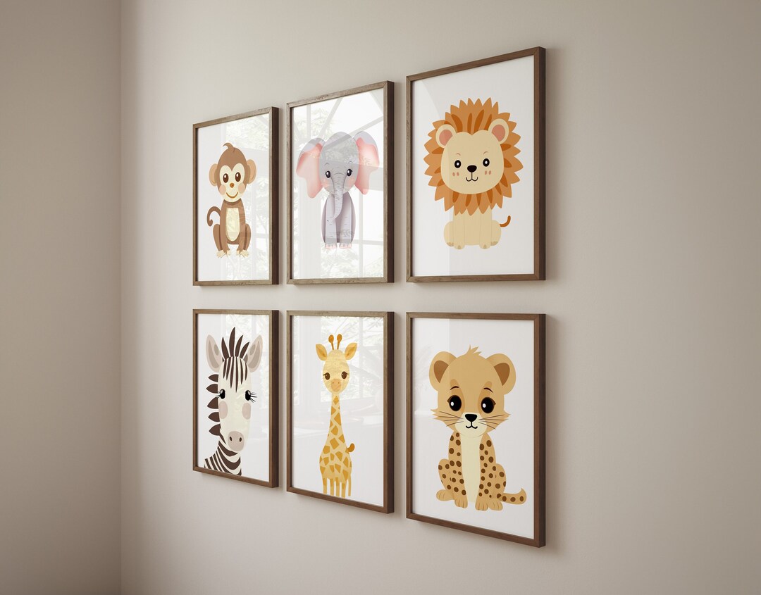 Safari Animal Nursery Prints - Jungle Baby Room Decor (set of 6 ...