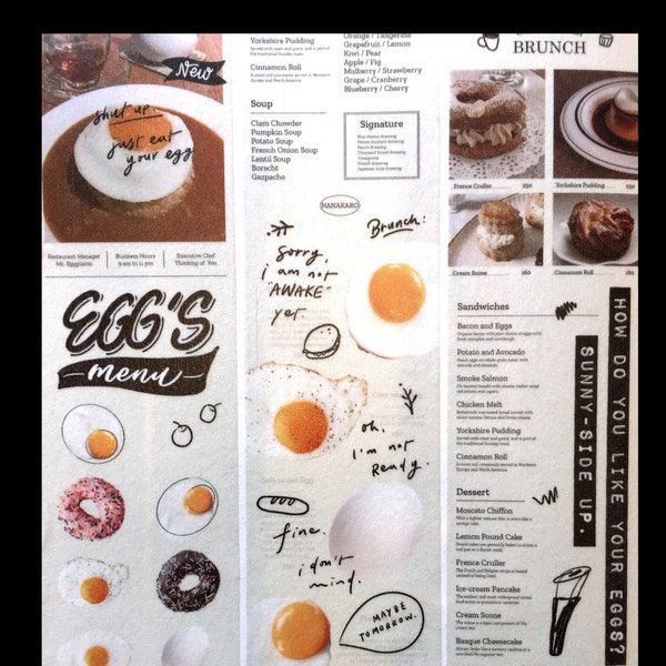 Egg's Menu by Mr. Eggplants - washi tape *SAMPLES* - kitch diner menu pop art collage deco tape