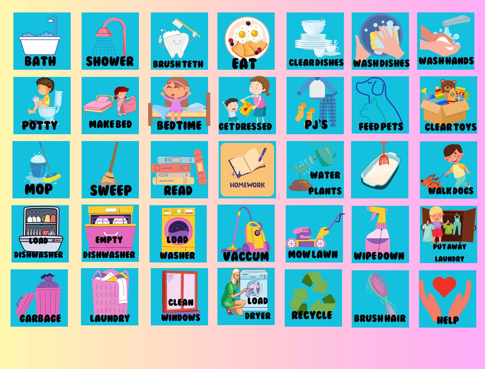 Kids Chore Chart Visual - Etsy