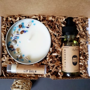 Men&#39;s Christmas Gift Set/Holiday Gift box for dad/Beard Oil Box for Men/Grandpa Holiday Treat Bundle/Organic Candles box for Grandfather