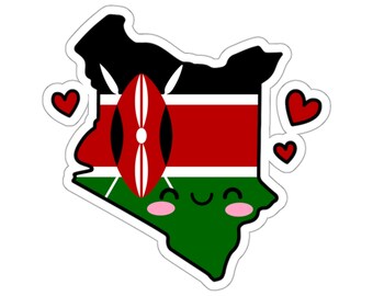 Kenya Flag Map Smile with Love Kiss-Cut Sticker