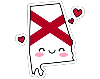 Alabama Flag Map Smile with Love Kiss-Cut Sticker